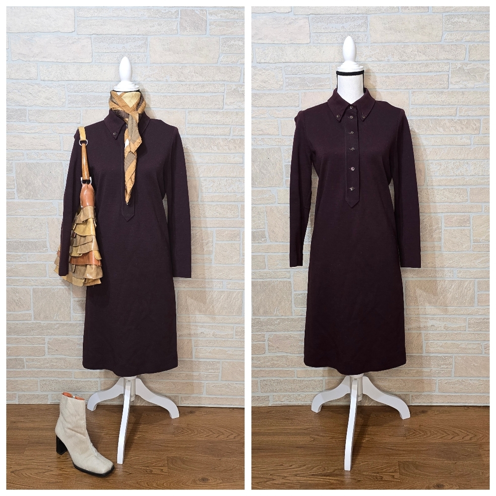 Goldworm Vintage 100% Virgin Merino Wool Dress Italy Dark Brown Size 10